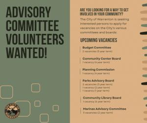 Advisory Committee Volunteers Wanted!  Advisory Committee Volunteers Wanted!